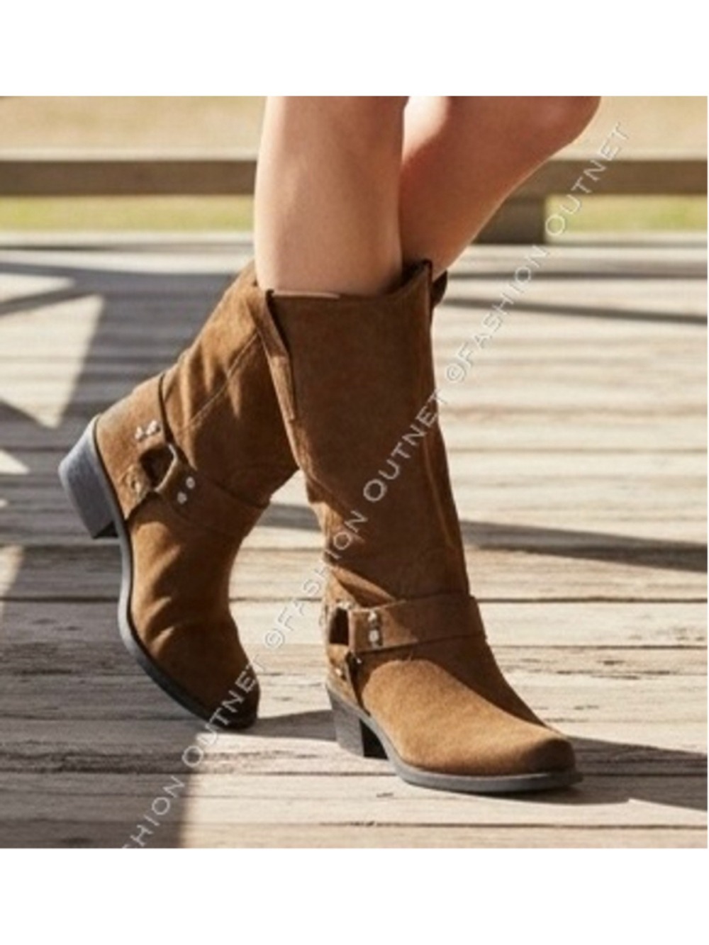 Steve Madden RUSKIN Moto boots Brown Chestnut Suede Leather country Cowgirl 8M